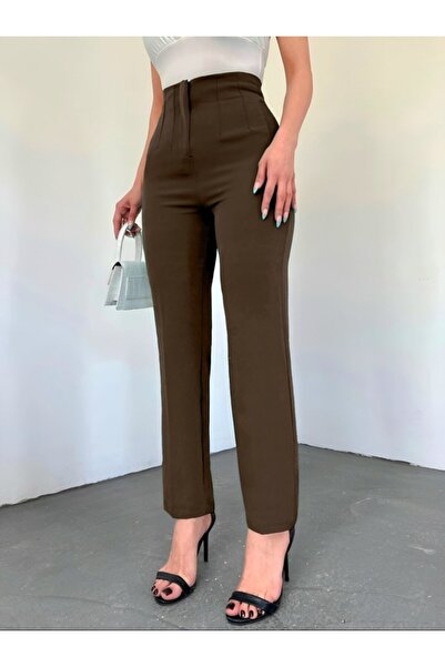 ALPACO Pantaloni talie înaltă cu detaliu de buzunar -K. Maro -COLECȚIA