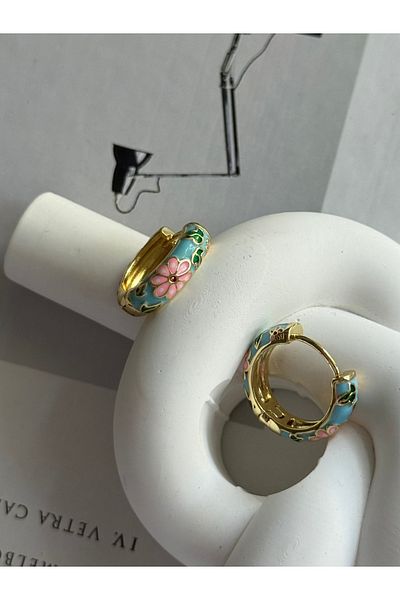 Rossetto Atelier Imported Blue Floral Hoop Earrings