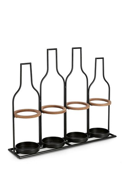 Bizzotto Suport 4 sticle vin otel negru MDF maro Isaac 56x13x48.5 cm