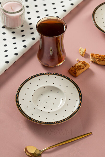 clasavm 18 Parça Dotty Pasta Takımı| 6 Adet Çay Bardağı Puantiyeli 6 Adet Çay Tabağı 6 Adet Pasta Tabağı