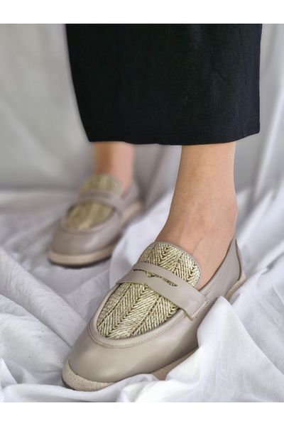 aayak&kabımofficial New Season Genuine Leather Straw Women's Loafer – Comfortable and Stylish