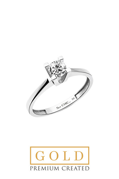 So CHIC... Beyaz Altın Sertifikalı Premium Created Taşlı Tektaş Yüzük