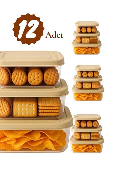 Herza House Set of 12 Rectangular Trendy Storage Containers 1200 ml - 740 ml - 400 ml