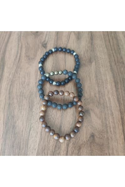 Game Natural Stone and Wood Bracelet Set of 3