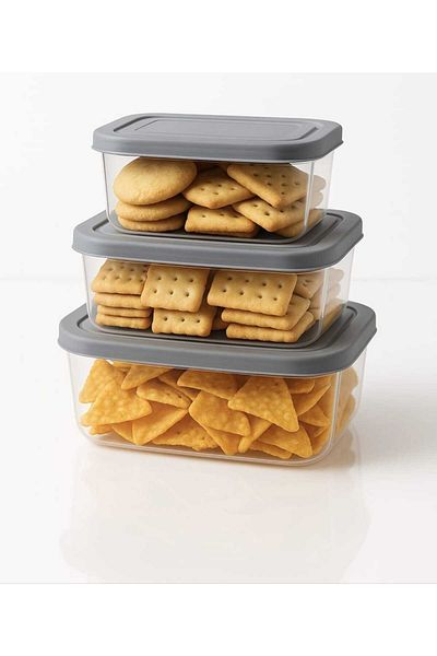 Herza House Set of 12 Rectangular Trendy Storage Containers 1200 ml - 740 ml - 400 ml