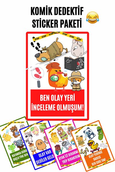 GameBulance Detective Themed Funny Adhesive Back Sticker A4 Size Pack of 5 - Detective Game Sticker