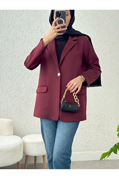 ALPACO Μπουφάν με ένα κουμπί με τσέπες ελαστικό ύφασμα - Βουργουνδία