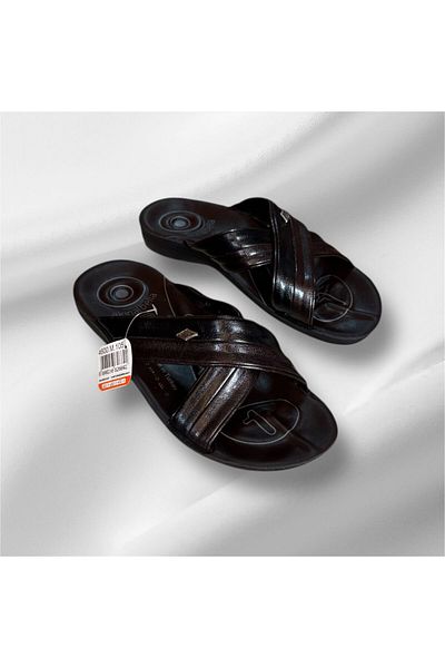 AkınalBella Men's Black Cross Model Soft Orthopedic Sole Slippers
