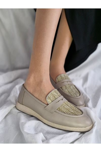 aayak&kabımofficial New Season Genuine Leather Straw Women's Loafer – Comfortable and Stylish