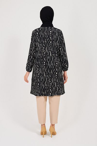 Ravencia Women's Stripe Patterned Woven Tunic Black White