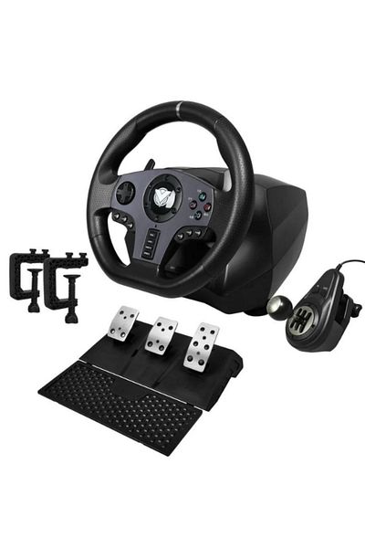 ASA ASA A990 Steering Wheel with Gear, Manual Transmission, Three Pedals, Steering Wheel with 2/4 Turns, Works on PC/PS4/PS3/XBOX