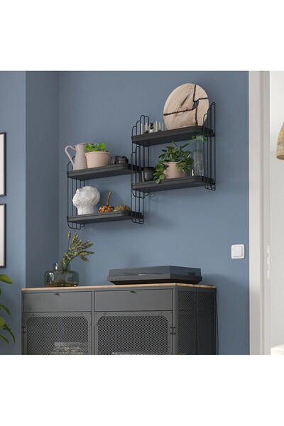 IKEA QUİCK 2 Katlı Çelik Duvar Raf 52x50x18 Cm İkea Duvara Monte Raf Siyah Renk Banyo Rafı