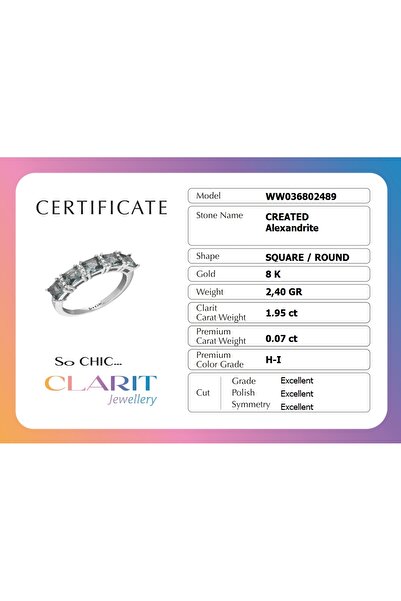 So CHIC... Created Alexandrite Taşlı Clarit Serisi Beyaz Altın Beştaş Yüzük