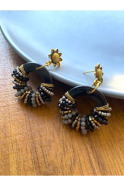dela otantik Handmade Beaded Authentic Round Big Earrings – Ethnic Bohemian Dangle - Bijoux Jewelry - Earrings