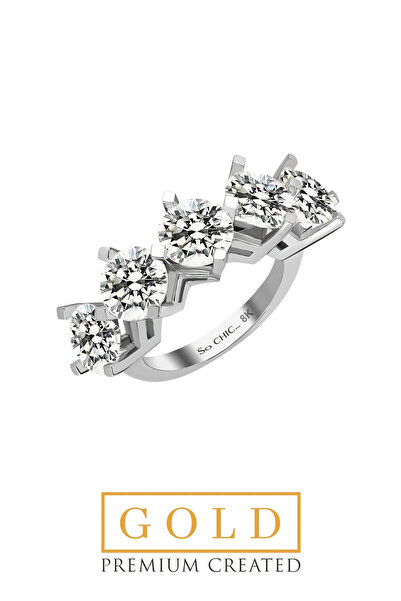 So CHIC... Beyaz Altın Sertifikalı Premium Created Taşlı Beştaş Yüzük