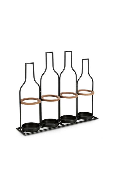 Bizzotto Suport 4 sticle vin otel negru MDF maro Isaac 56x13x48.5 cm