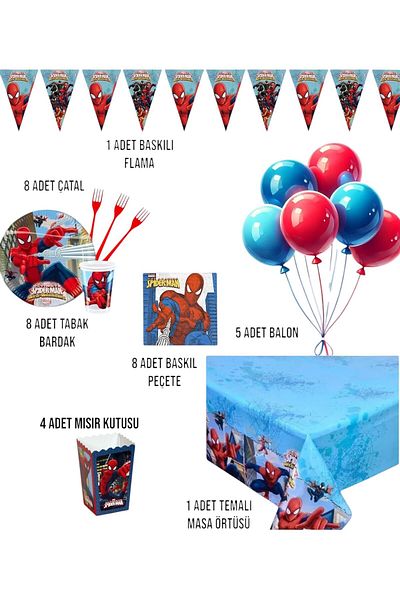 Evabrite Spiderman Birthday Party Set - Special Decoration Supplies for Boys for 8 People