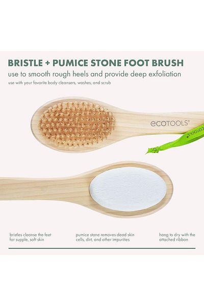 Ecotools Foot Brush + Pumice, Foot Scrubber Brush for Cleansing & Dead Skin Removal, Reveal Smooth,