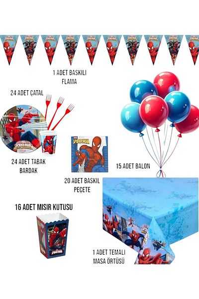 Evabrite Spiderman Birthday Party Set - Special Decoration Supplies for Boys 24 People