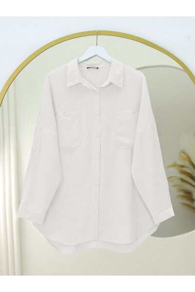 COjans قميص تونيك بأكمام بيضاوية وجيب مزدوج - أبيض