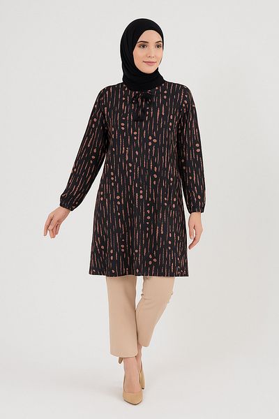 Ravencia Woman's striped pattern woven tunic black orange