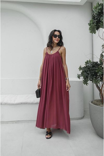 Bak'ap Perry Premium Linen Adjustable Strap Long Summer Tril Tril Bohemian Dress