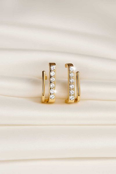 Furtek Aksesuar Women's Gold Color Zircon Stone Luxury Earrings Model Trend