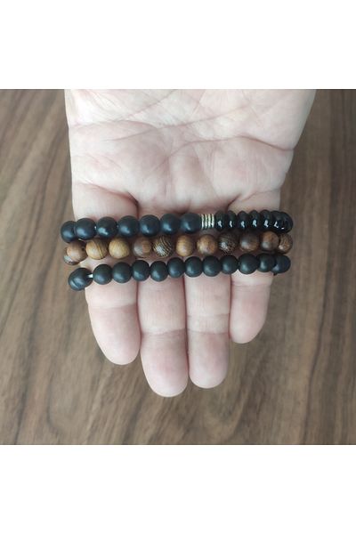 Game Natural Stone and Wood Bracelet Set of 3