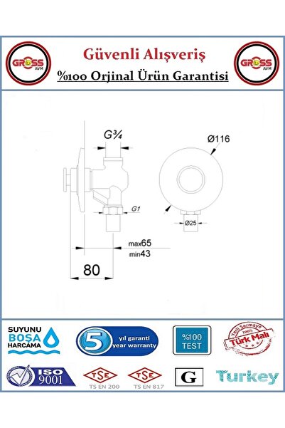BMS Zaman Ayarlı Gömme Sıva Altı Bas 3/4'' - %100 Prinç - Orjinal Ürün - 5 Yıl Garanti