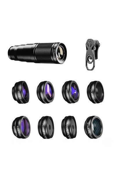 APEXEL Set of 10 Professional Lenses, 22x Telephoto Lenses, Fisheye, Radial, Kaleidoscope, Macro