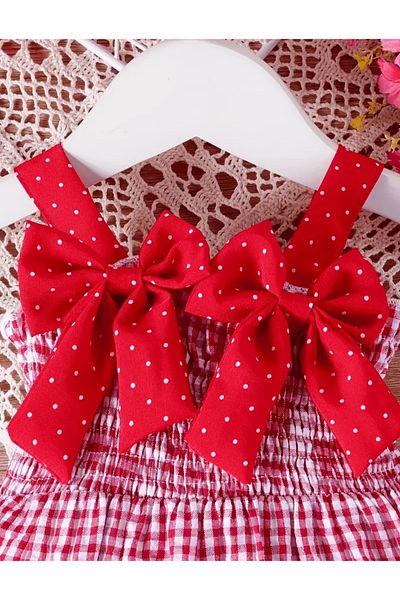 OEM Red and white checked dress with appliquéd strawberries and bows, 12-18 months, 86 cm