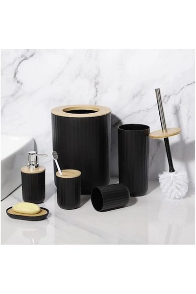 AB HOMES Set 6 bathroom accessories, , liquid soap dispenser, toothbrush holder, soap dish, toilet brush