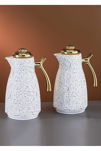DVINA 2-piece set of vacuum tea and coffee thermos, 1 liter, gold, multi-colored