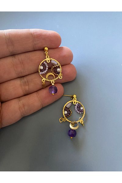 dela otantik Handmade Amatist Stone Beaded Dangle Earrings – Bohemian Ethnic Design Bijoux Jewelry - Earrings