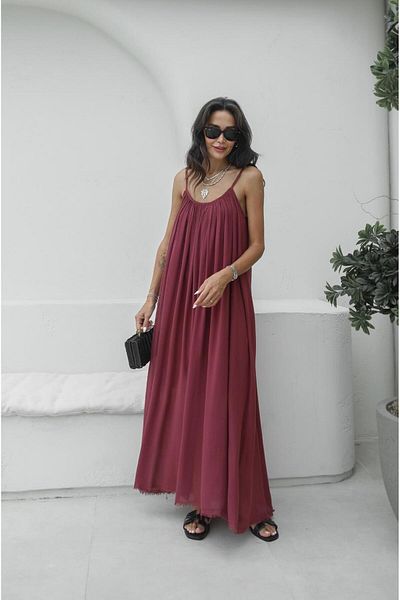 Bak'ap Perry Premium Linen Adjustable Strap Long Summer Tril Tril Bohemian Dress