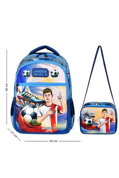 Niss Store Rucsac și cutie de prânz pentru școala primară cu tematică fotbal