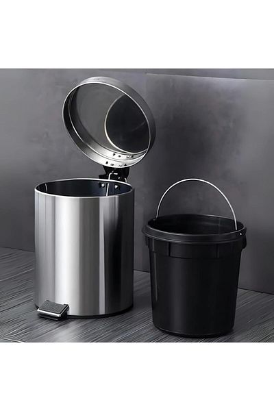 AKC 12L Premium stainless steel step trash can with removable bin, pedal operation, skid-resistant base