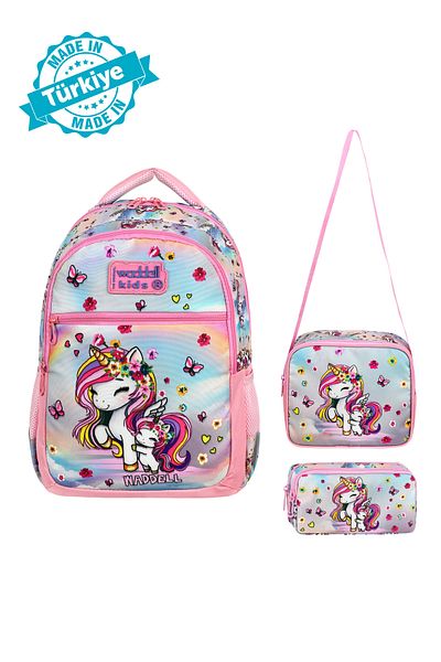 Niss Store New Unicorn Themed Primary School Backpack, Lunchbox and Pen Holder Set