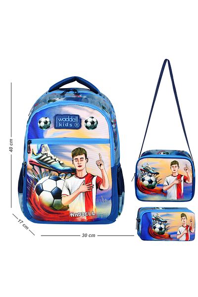 Niss Store Set de trei rucsac, cutie de prânz și suport pentru stilou pentru școala primară cu tematică fotbal