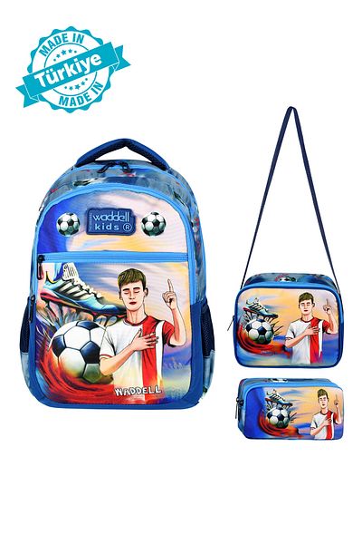 Niss Store Set de trei rucsac, cutie de prânz și suport pentru stilou pentru școala primară cu tematică fotbal