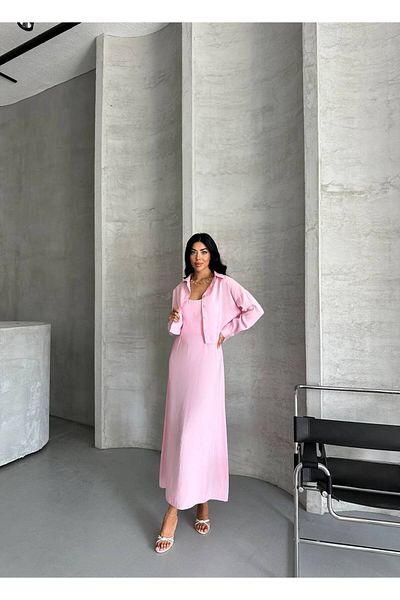 Bak'ap Premium Perry Cotton Tril Tril Fabric Shirt Long Dress 2-Piece Suit
