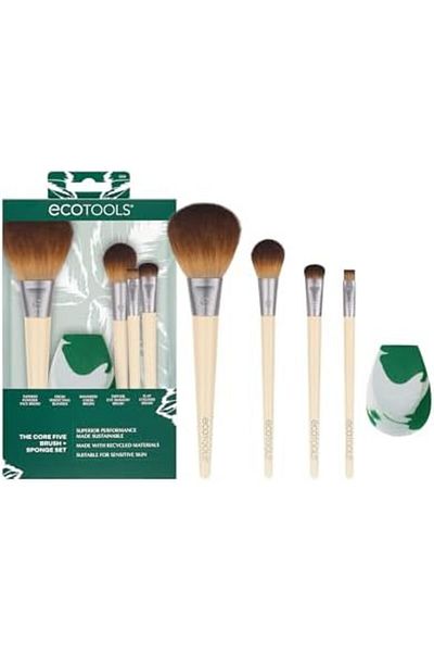 Ecotools Core Five Makeup Brush and Sponge Kit, For Eyeshadow, Blush, Bronzer, Eyeliner, & Foundatio
