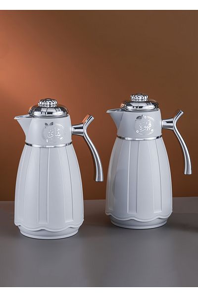 DVINA 2-piece set of vacuum tea and coffee thermos, 1 liter, silver, multi-colored