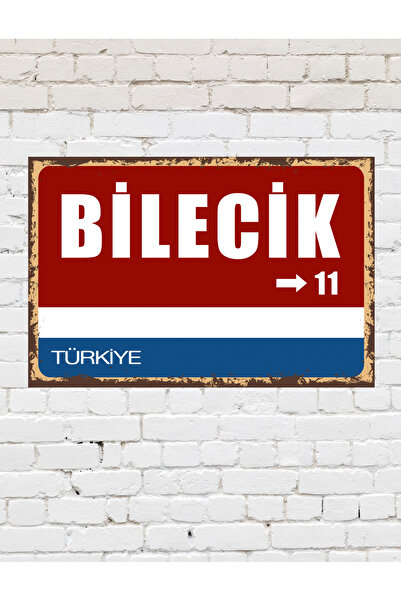 TABLOX Bilecik 11 Placă Decorativă Oraș Tablou Retro MDF Tablou Lemn Semn Str...