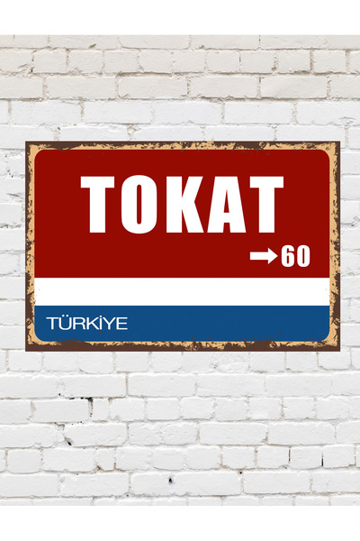 TABLOX Tokat 60 Dekoratif Şehir Plaka Retro Tablo MDF Ahşap Tablo Sokak Tabel...
