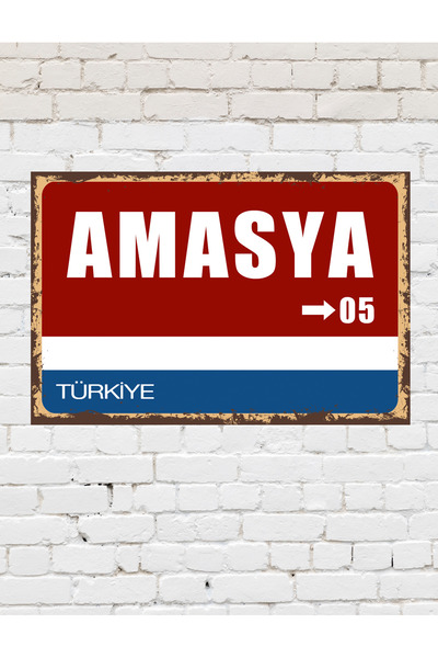 TABLOX Amasya 05 Placă decorativă oraș Tablou retro MDF Pictură din lemn Semn...