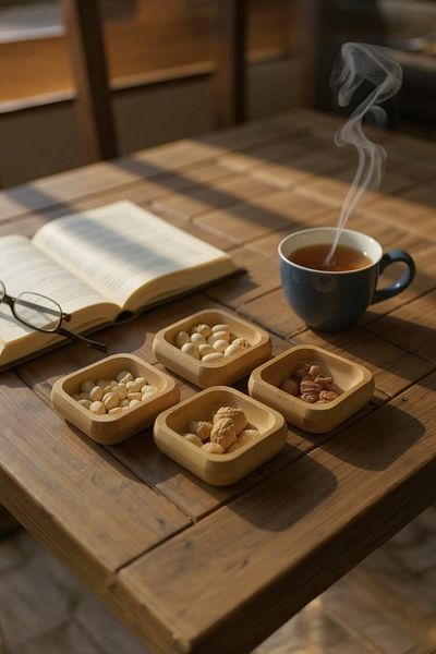 UCR HOME Natural Bamboo Square Set of 3 Snack Bowls Breakfast Bowl