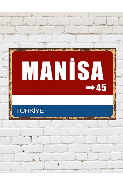TABLOX Manisa 45 Dekoratif Şehir Plaka Retro Tablo MDF Ahşap Tablo Sokak Tabe...