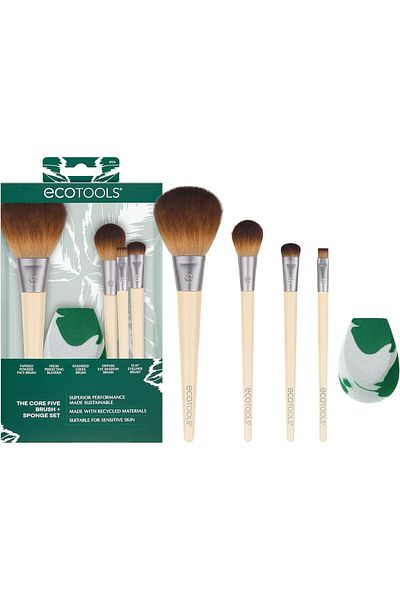 Ecotools Core Five Makeup Brush and Sponge Kit, For Eyeshadow, Blush, Bronzer, Eyeliner, & Foundatio