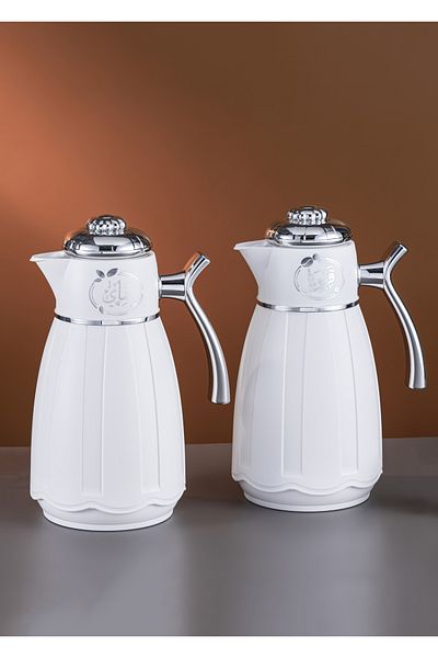 DVINA 2-piece set of vacuum tea and coffee thermos, 1 liter, silver, multi-colored